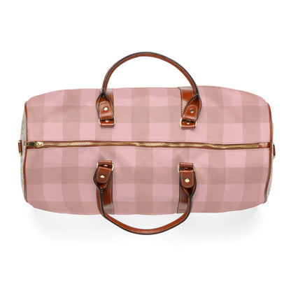 Pink Bunnies and Buffalo Check Waterproof Travel Bag