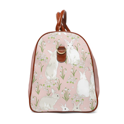 Pink Bunnies and Buffalo Check Waterproof Travel Bag