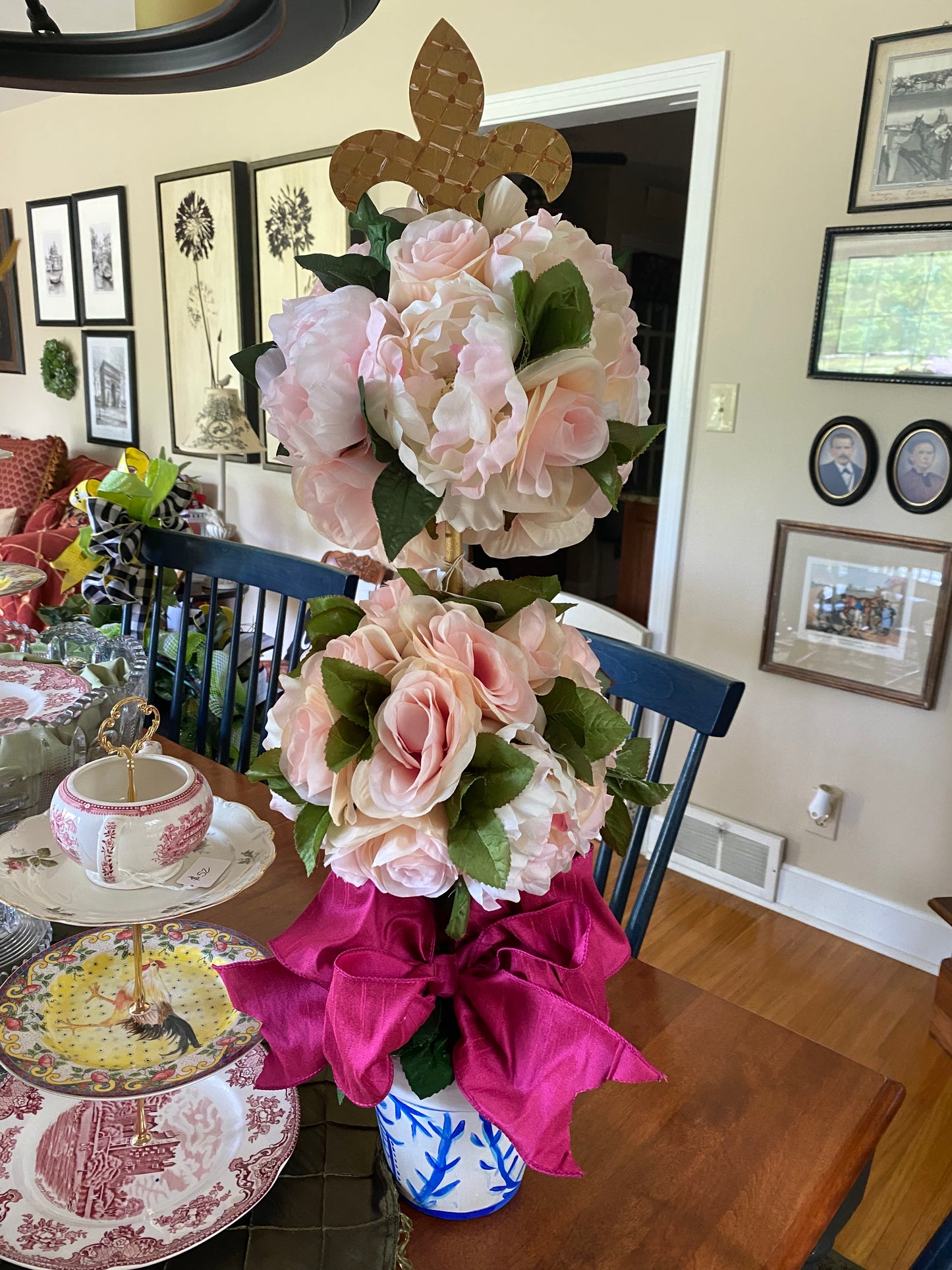 Floral Topiary with a Fleur de Lis topper