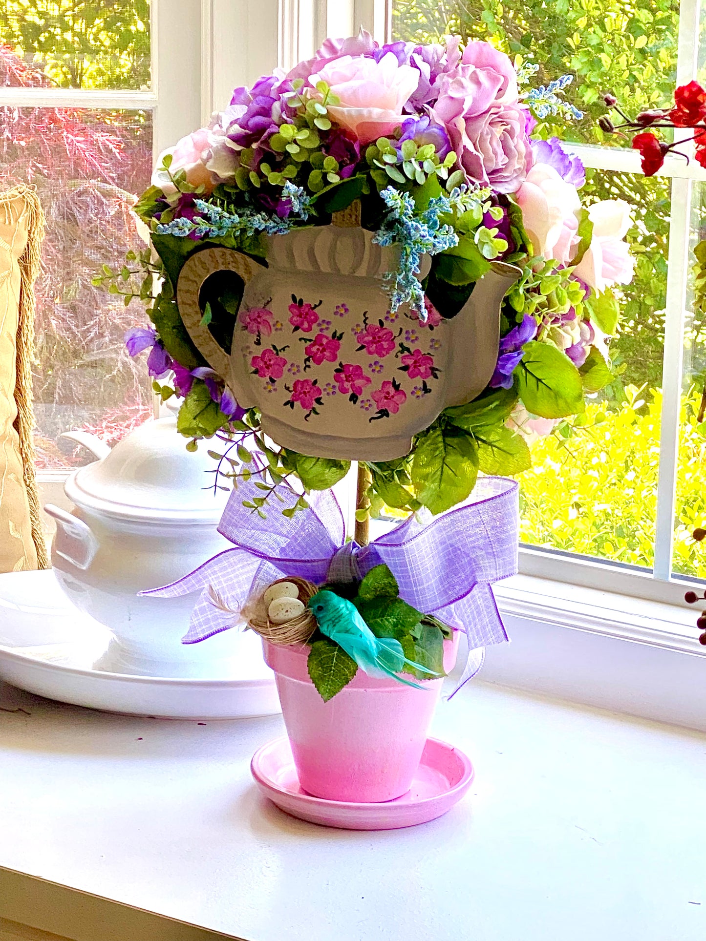 English Teapot Floral Topiary