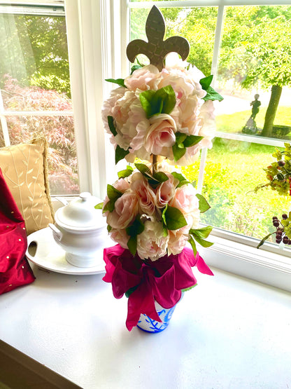 Floral Topiary with a Fleur de Lis topper