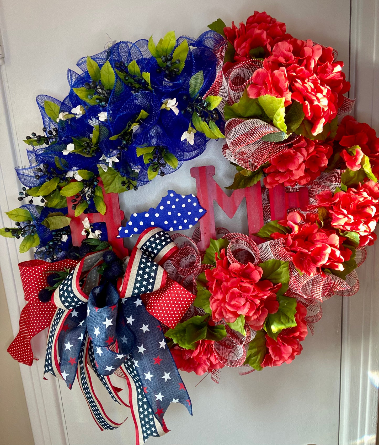 Patriotic Wreath with Hand painted Kentucky Home