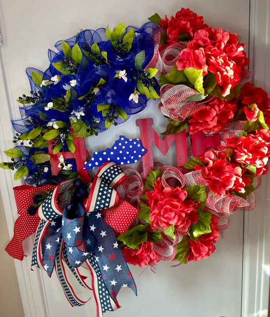 Patriotic Wreath with Hand painted Kentucky Home