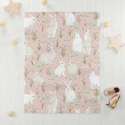Pink Bunnies Soft Fleece Baby Blanket