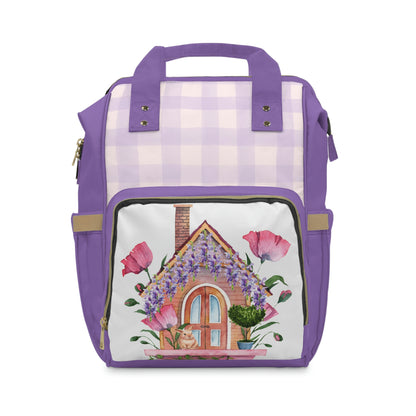 Bunny Cottage Purple Check Multifunctional Diaper Backpack